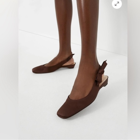 Tuckernuck Brown Olivia Square Toe Satin Slingback Flats - Picture 1 of 10